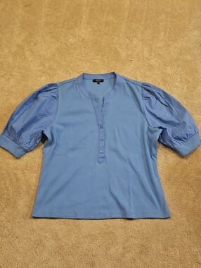Quince Cornflower Blue Puff Sleeve Henley Top